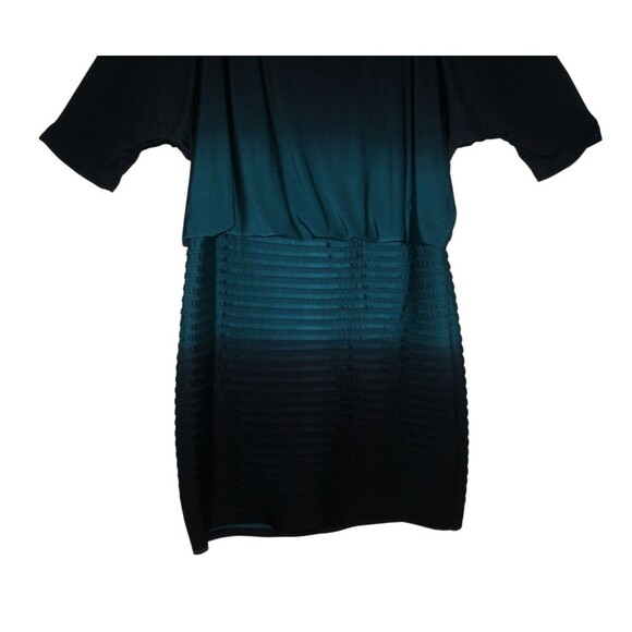 Xscape Cold Shoulder Cocktail Dress Goldtone Shoulder Straps Black Cyan Sz 8 EUC - Picture 4 of 6